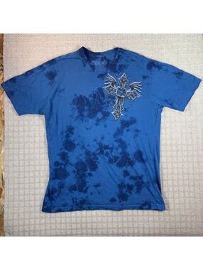 Affliction Cross Graphic T Shirt Blue Tie Dye 3XL